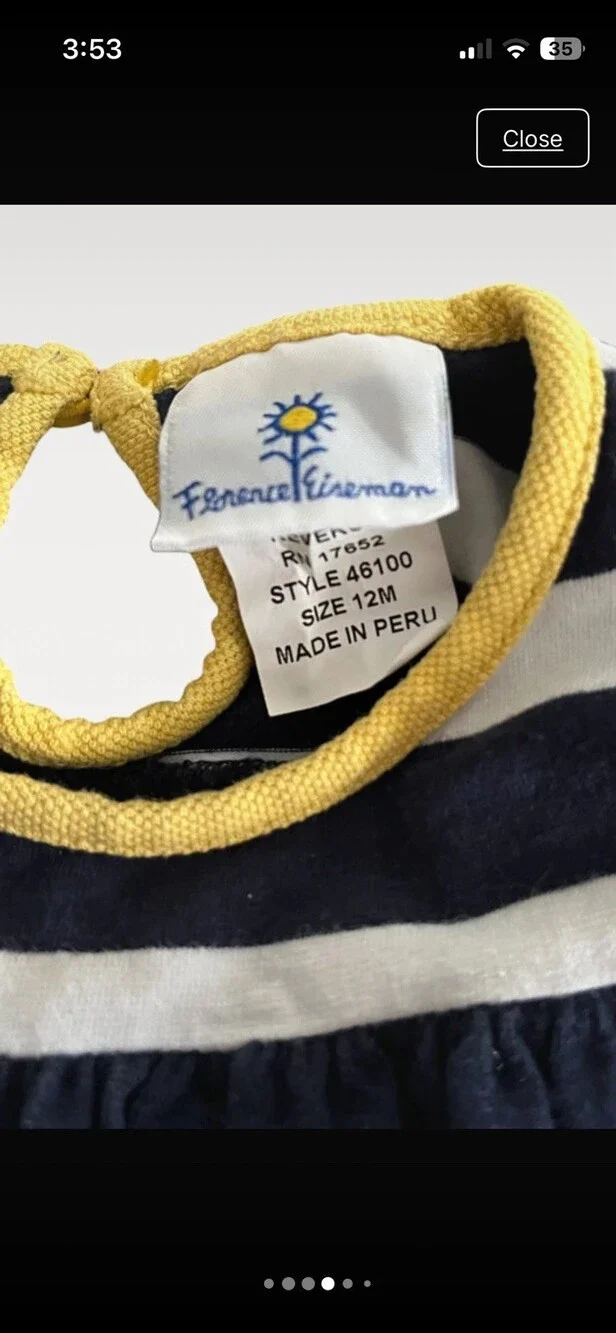 Florence Eiseman Baby Girls Nautical Stripe Flower Pocket Dress 12M